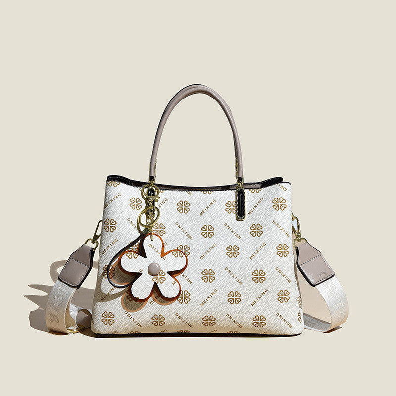 Printed Tote Bag With Flower Pendant For Women