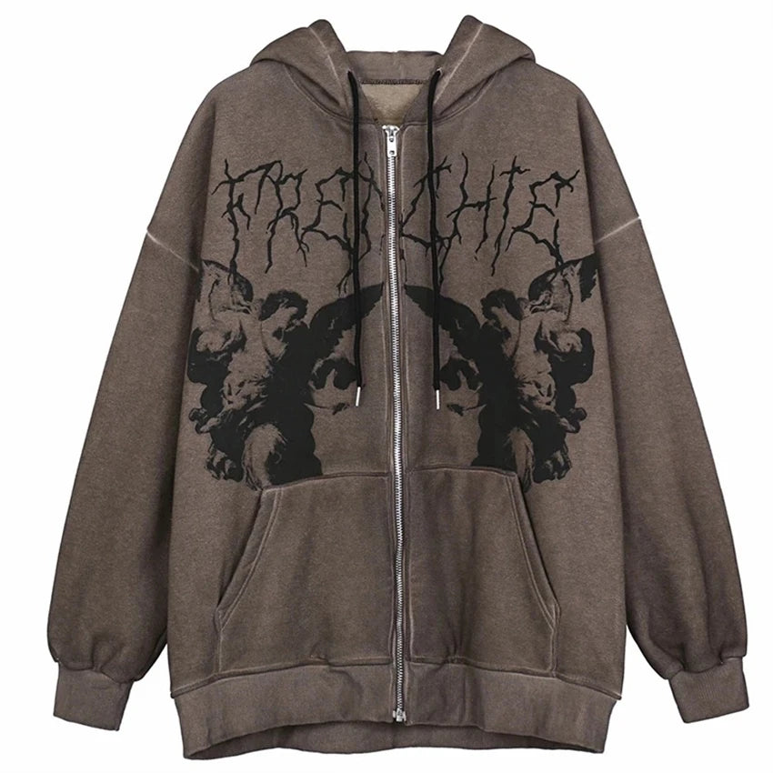 Angel Print Hooded Zip Up
