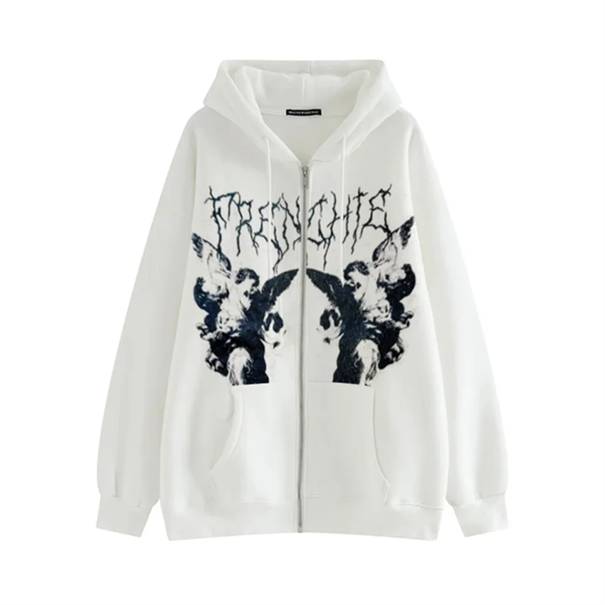 Angel Print Hooded Zip Up