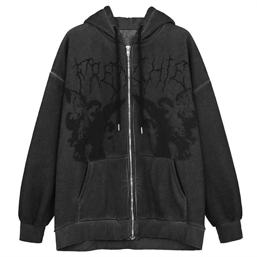 Angel Print Hooded Zip Up