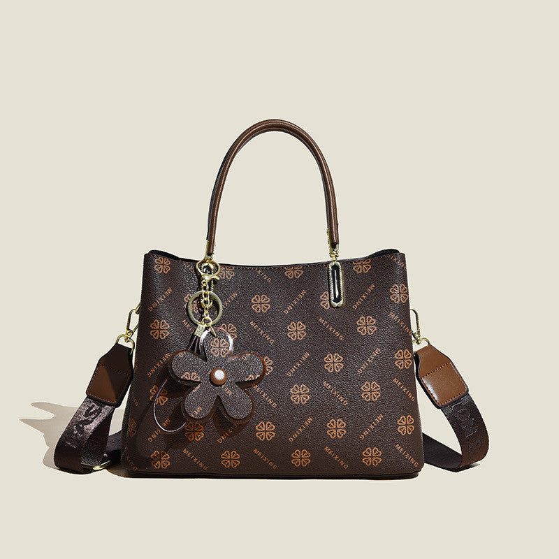 Printed Tote Bag With Flower Pendant For Women