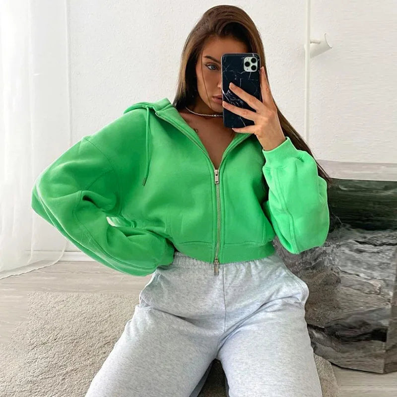 Green Pullover Cropped Hoodie Womens