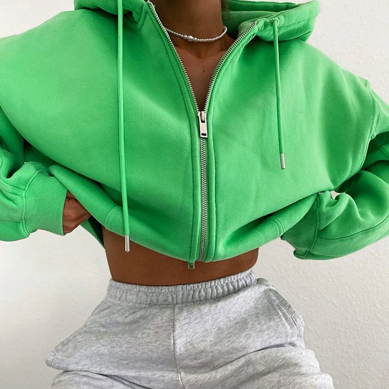 Green Pullover Cropped Hoodie Womens