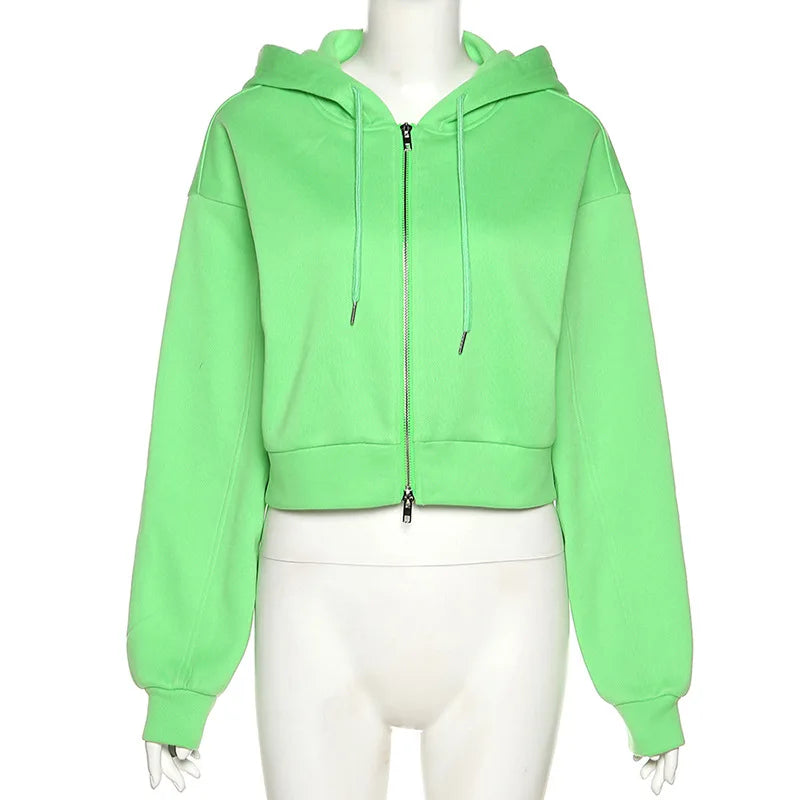 Green Pullover Cropped Hoodie Womens
