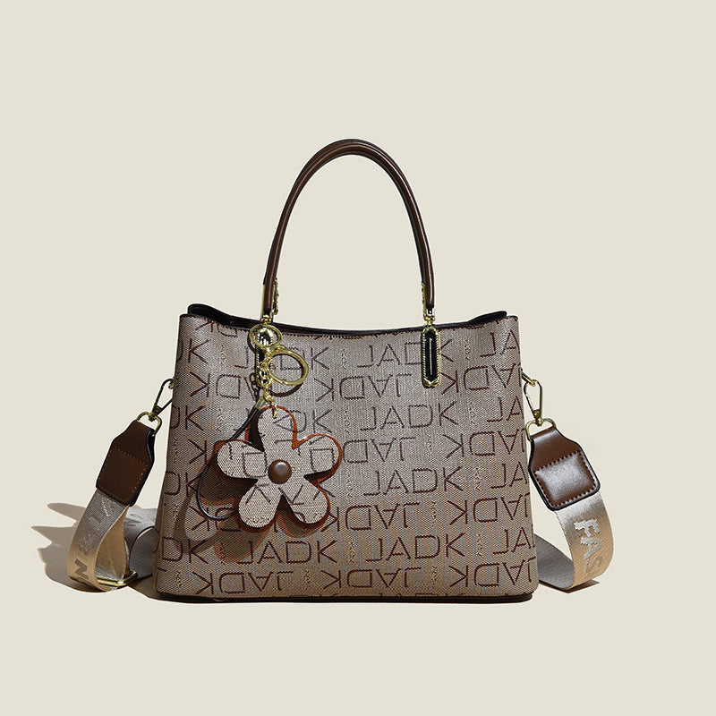 Printed Tote Bag With Flower Pendant For Women