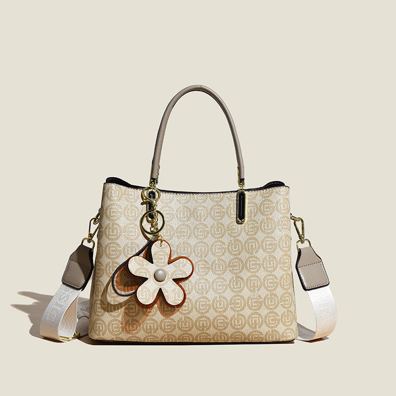 Printed Tote Bag With Flower Pendant For Women