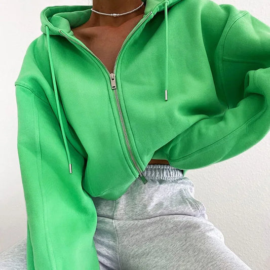 Green Pullover Cropped Hoodie Womens